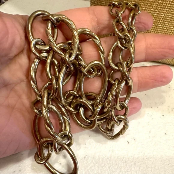 Monet necklace, gold tone open link chain- smooth & textured ( rope) - Picture 4 of 9